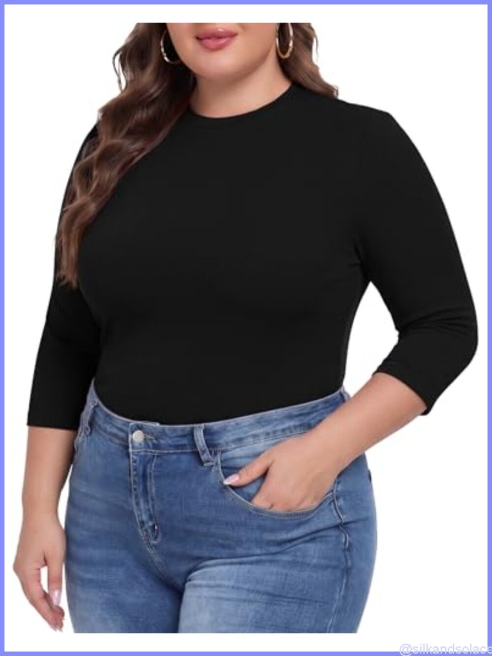 Plus Size 3/4 Sleeve Crew Neck Slim Fit Tunic Top Women's Rayon Spandex
